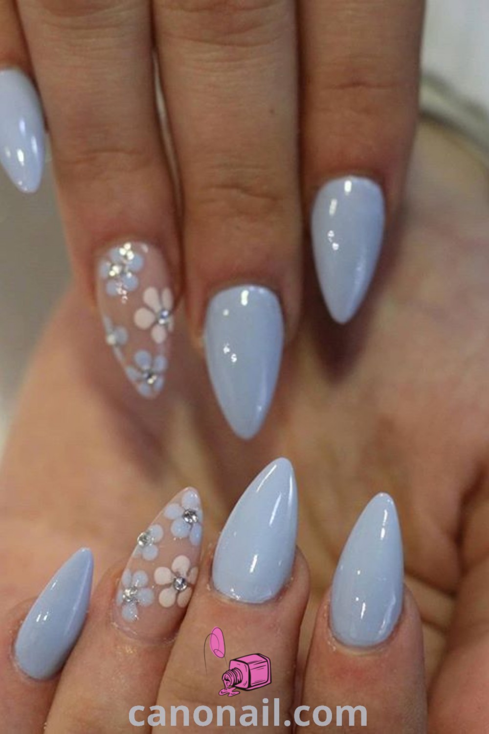 Spring nails designed on almond-shaped nails featuring floral patterns, Hello Kitty inspirations, and a spectrum of vibrant colors. Perfect for spring, these elegant nail ideas provide stunning looks and inspiration at canonail.com.