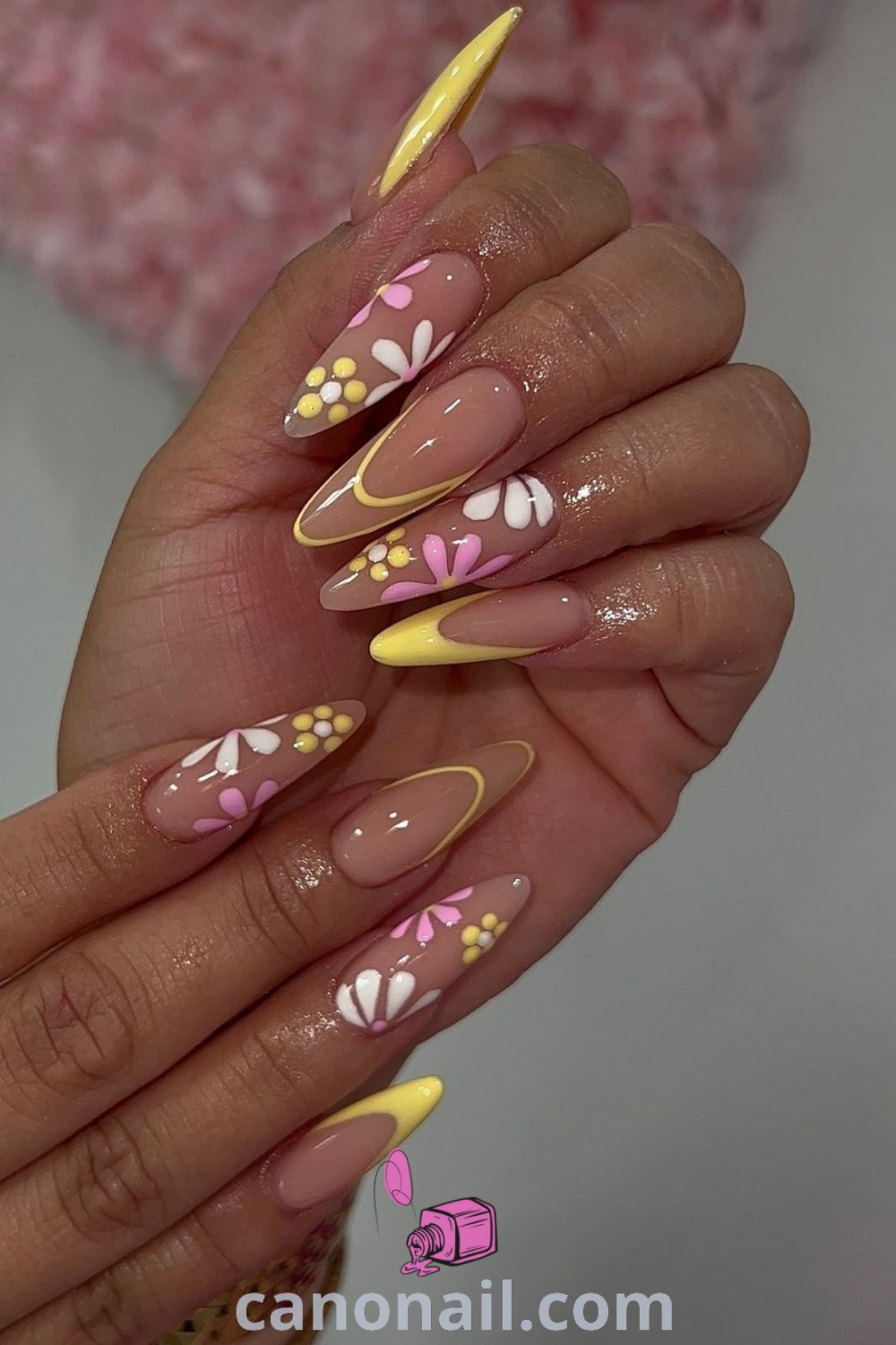 Spring nails in almond shape showcasing elegant pastel Easter designs, Gel X spring nail art, and unique nail ideas. Experience modern nail designs that exemplify beauty at canonail.com.