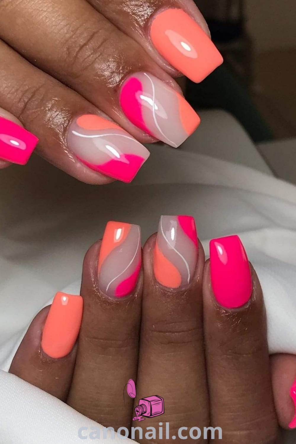 Spring nails showcased in stylish square shape featuring peach tones, cute nail art, and sassy designs with gel overlay. Discover modern nail designs and beautiful nail ideas perfect for the season at canonail.com.