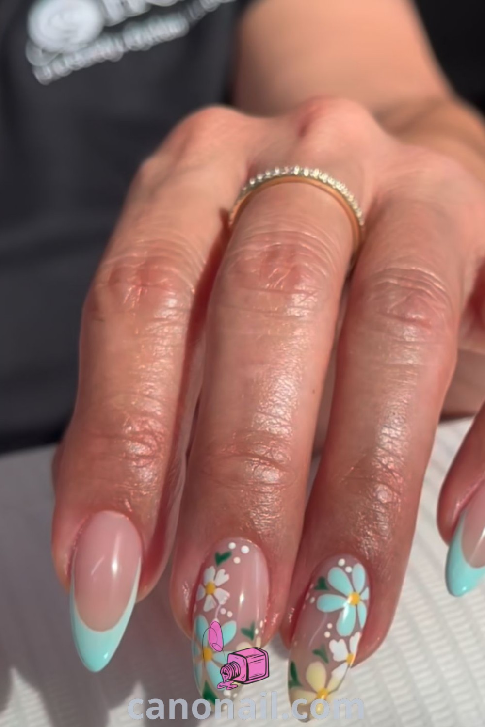 Spring nails in almond shape with cute pastel colors and floral designs, perfect for April. Trendy nail inspiration showcasing elegant spring almond nails. Discover stunning nail looks at canonail.com.