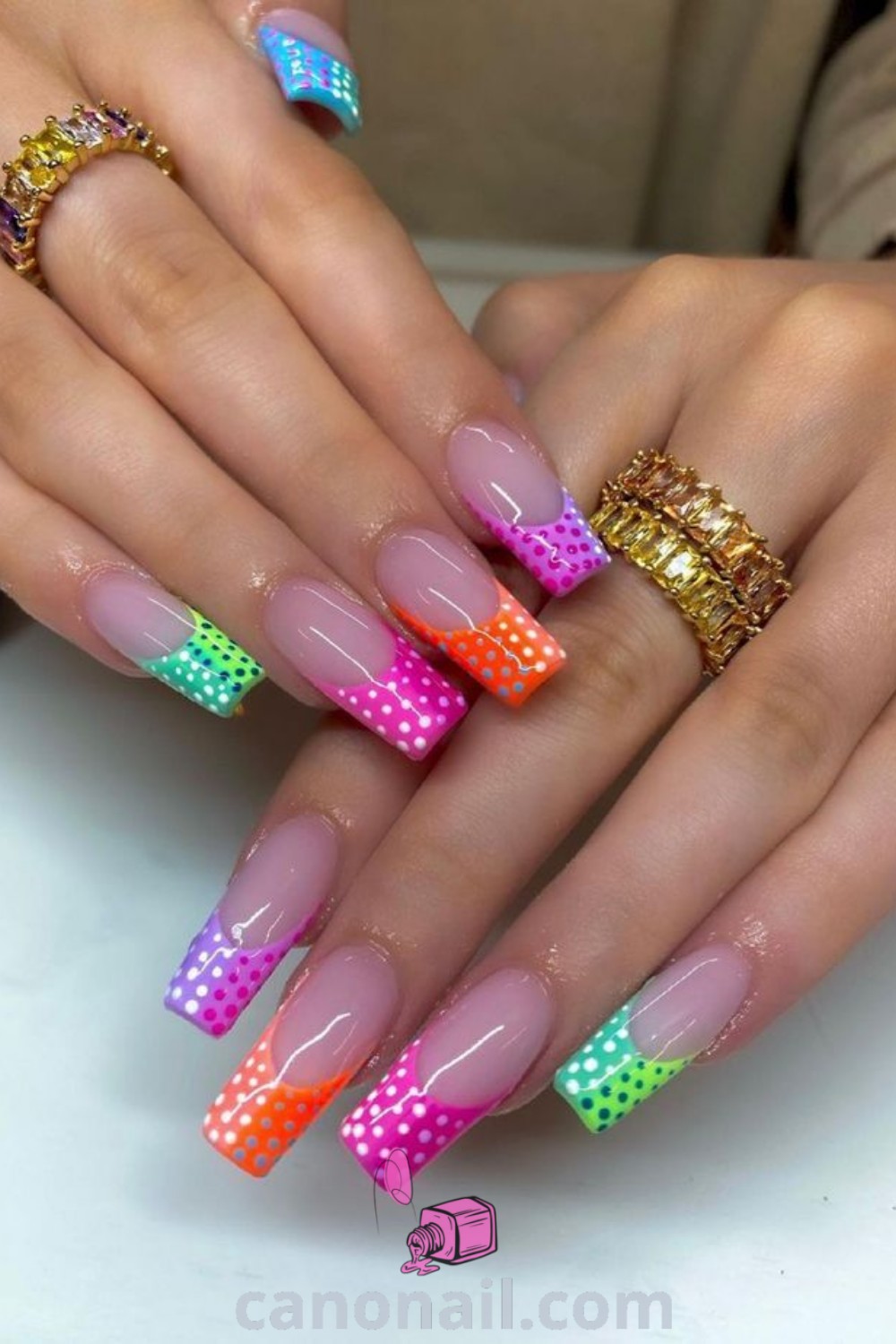 Spring nails for 2023 in a square shape featuring vibrant colors and acrylic coffin designs. Discover trendy nail inspiration and beautiful nail art at canonail.com.