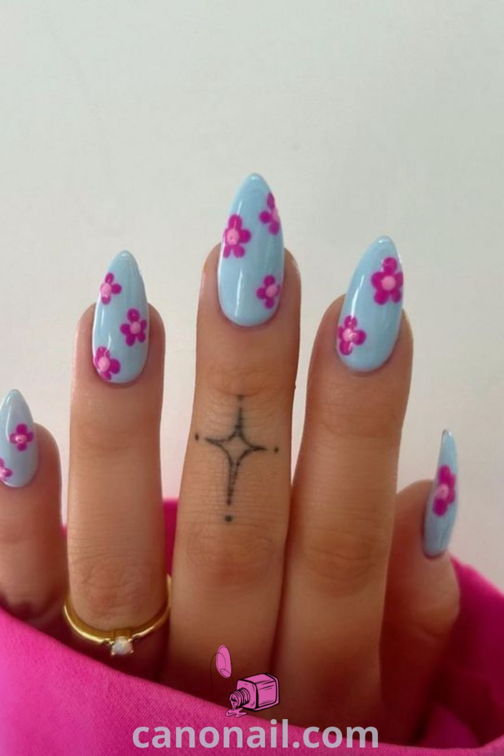 Spring nails on almond-shaped designs featuring elegant nail art, blue hues, trending spring break nails, and unique nail designs. Discover stylish nail ideas at canonail.com.