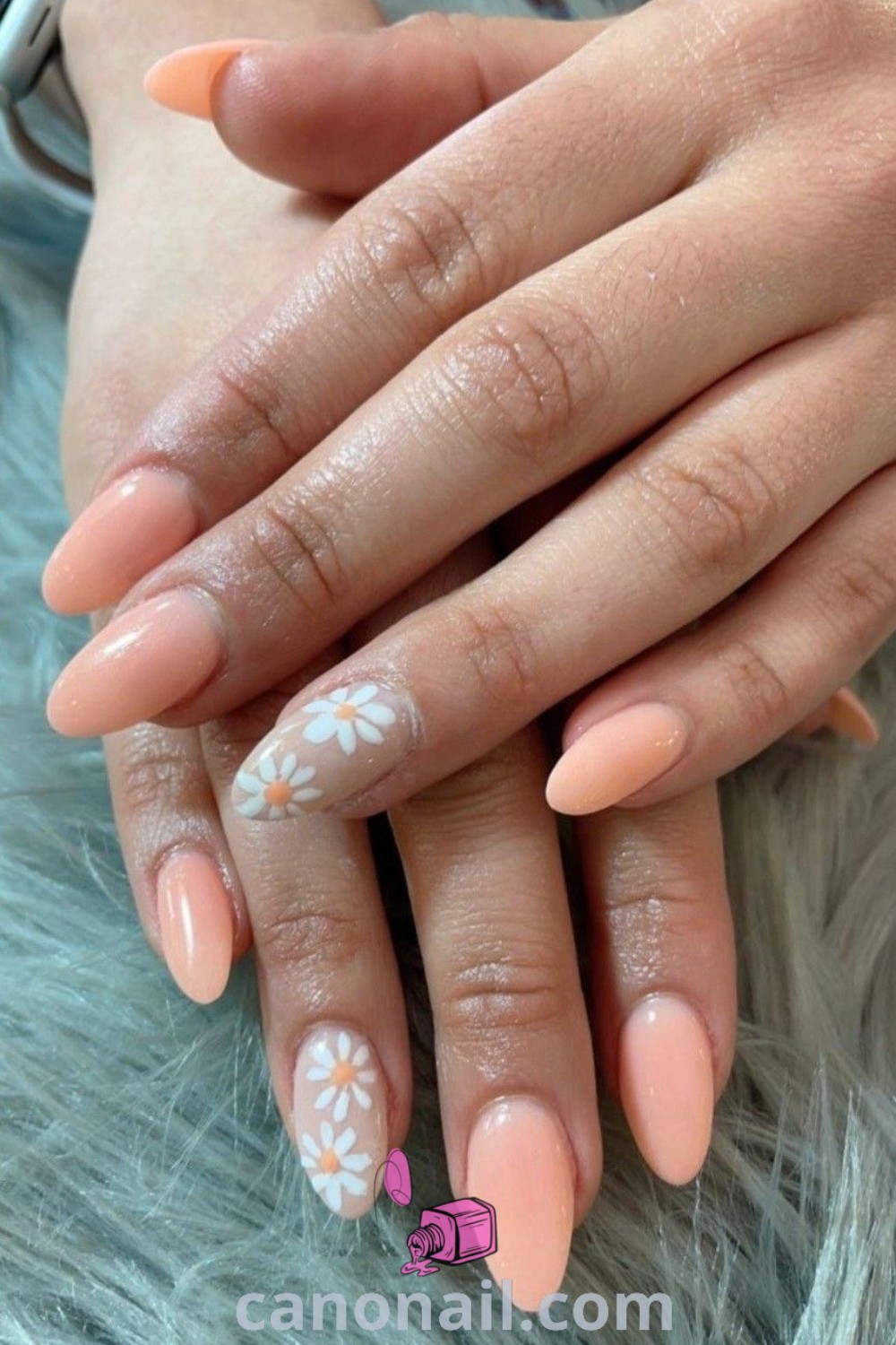 Spring nails featuring almond-shaped blue and gold nail art designs, elegant gold accents, and trendy manicure styles. A beautiful and modern nail design perfect for spring. Explore more nail ideas at canonail.com.