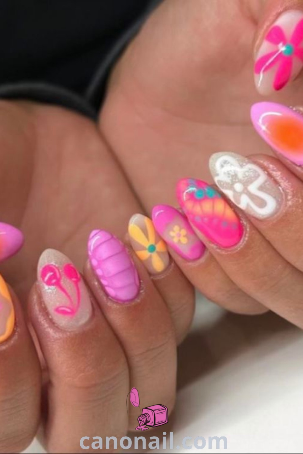 Spring nails with almond shapes showcasing preppy styles, beachy themes, and girly acrylic designs. Elegant nail inspiration perfect for any occasion. Discover more beautiful nail ideas at canonail.com.